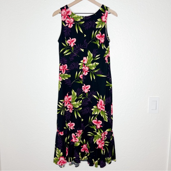 Two Palms Hawaiian Midi Maxi Dress Orchid Floral Black Sleeveless size Medium - Picture 3 of 6